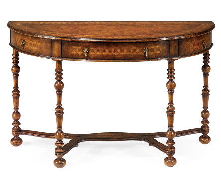 Circle inlaid walnut demilune console