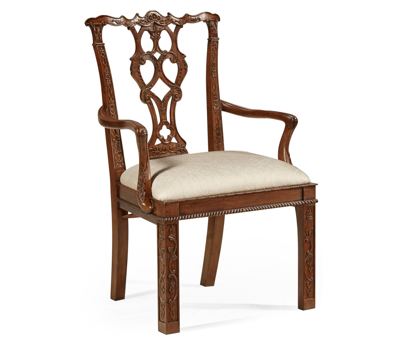 Chippendale Rococo Quatrefoil Arm Chair