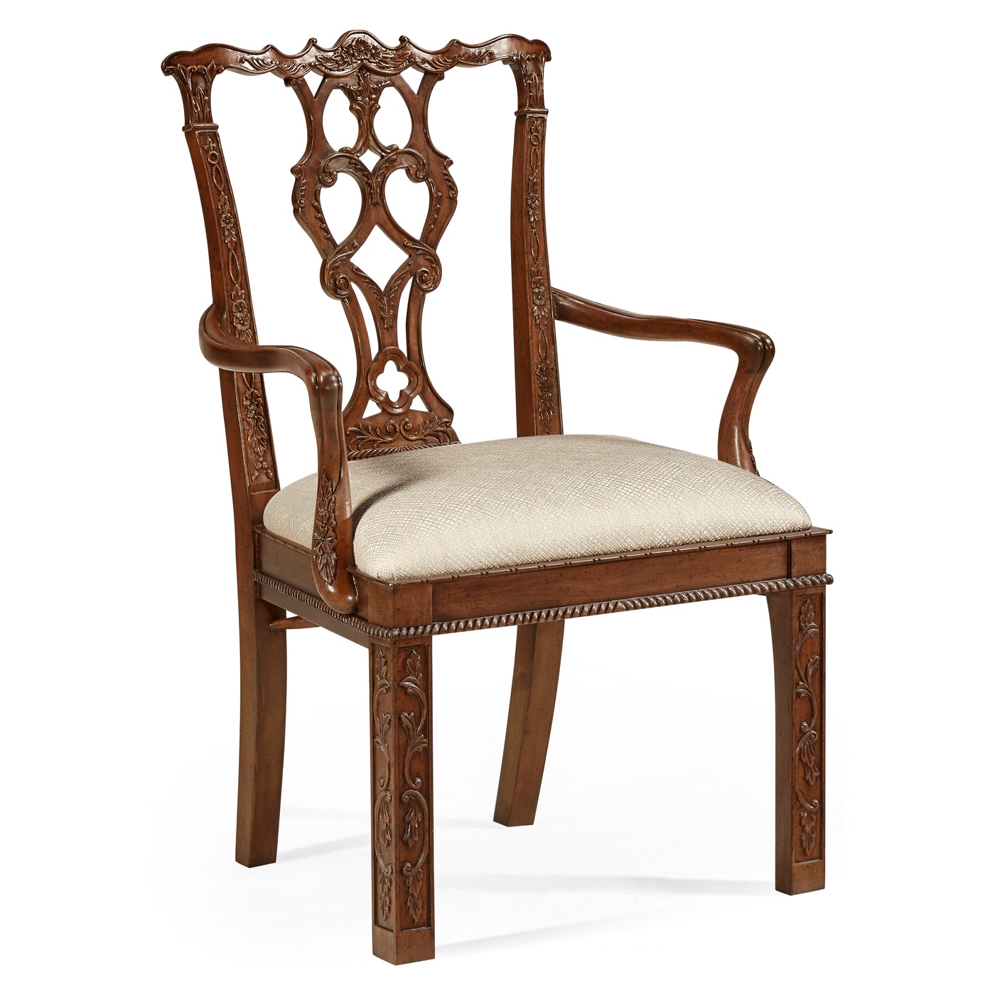 Chippendale Rococo Quatrefoil Arm Chair