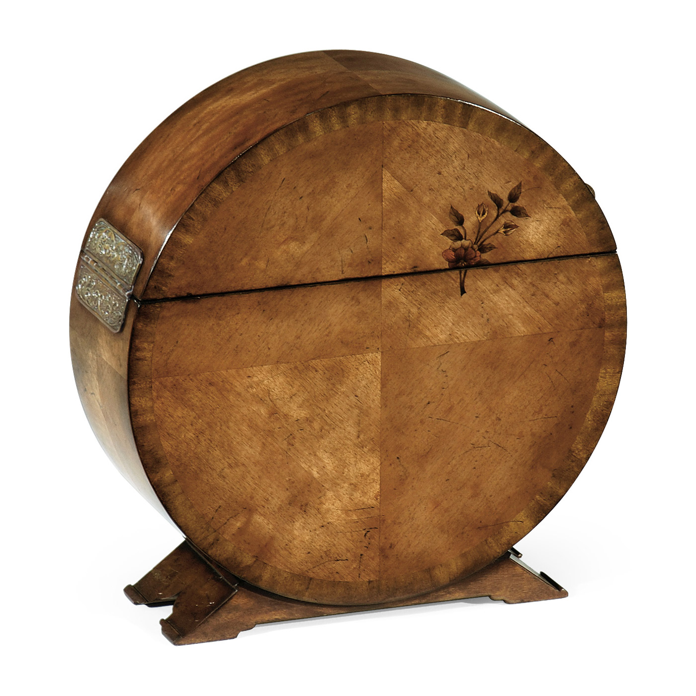 Circular Light Walnut & Floral Inlay Placemat Box