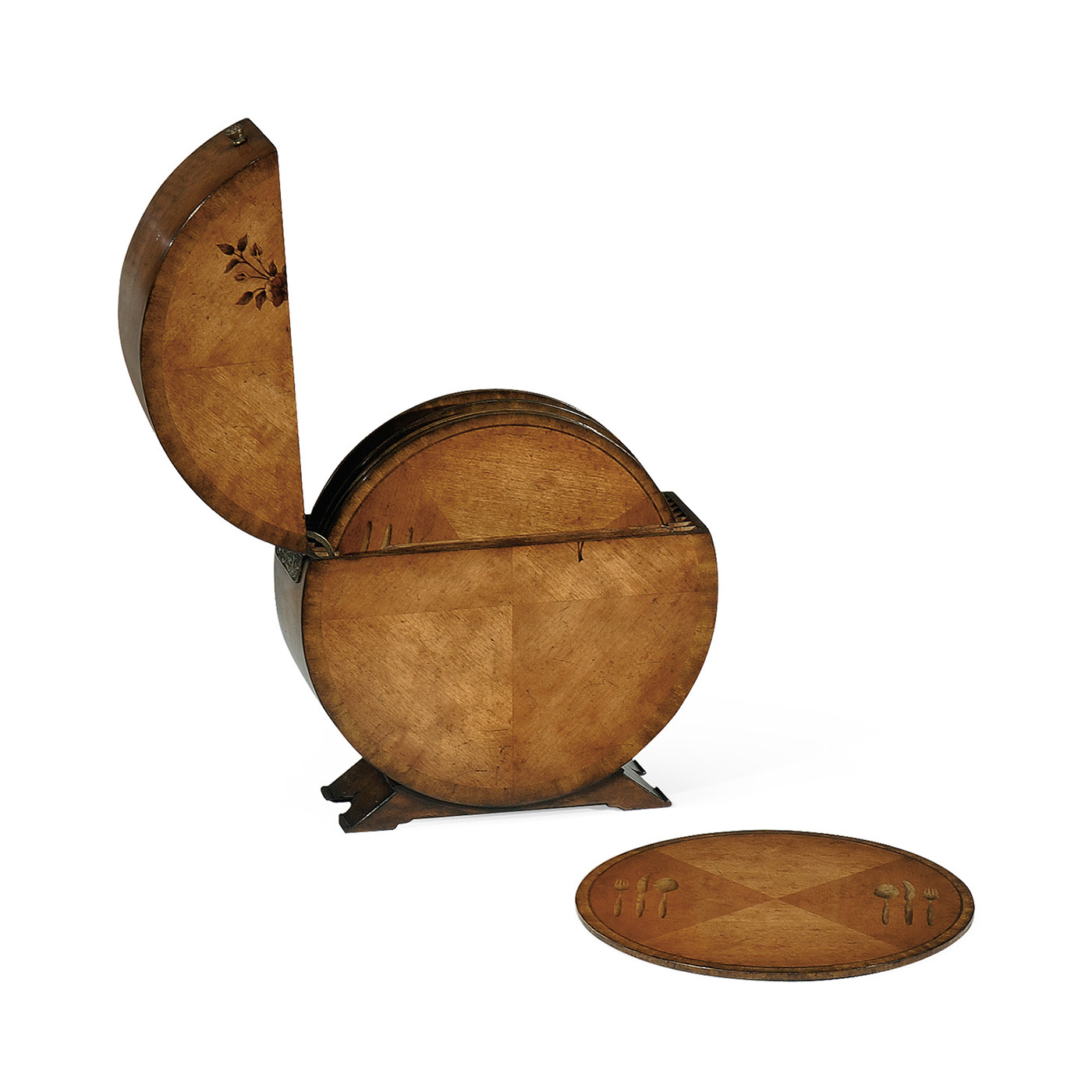 Circular Light Walnut & Floral Inlay Placemat Box