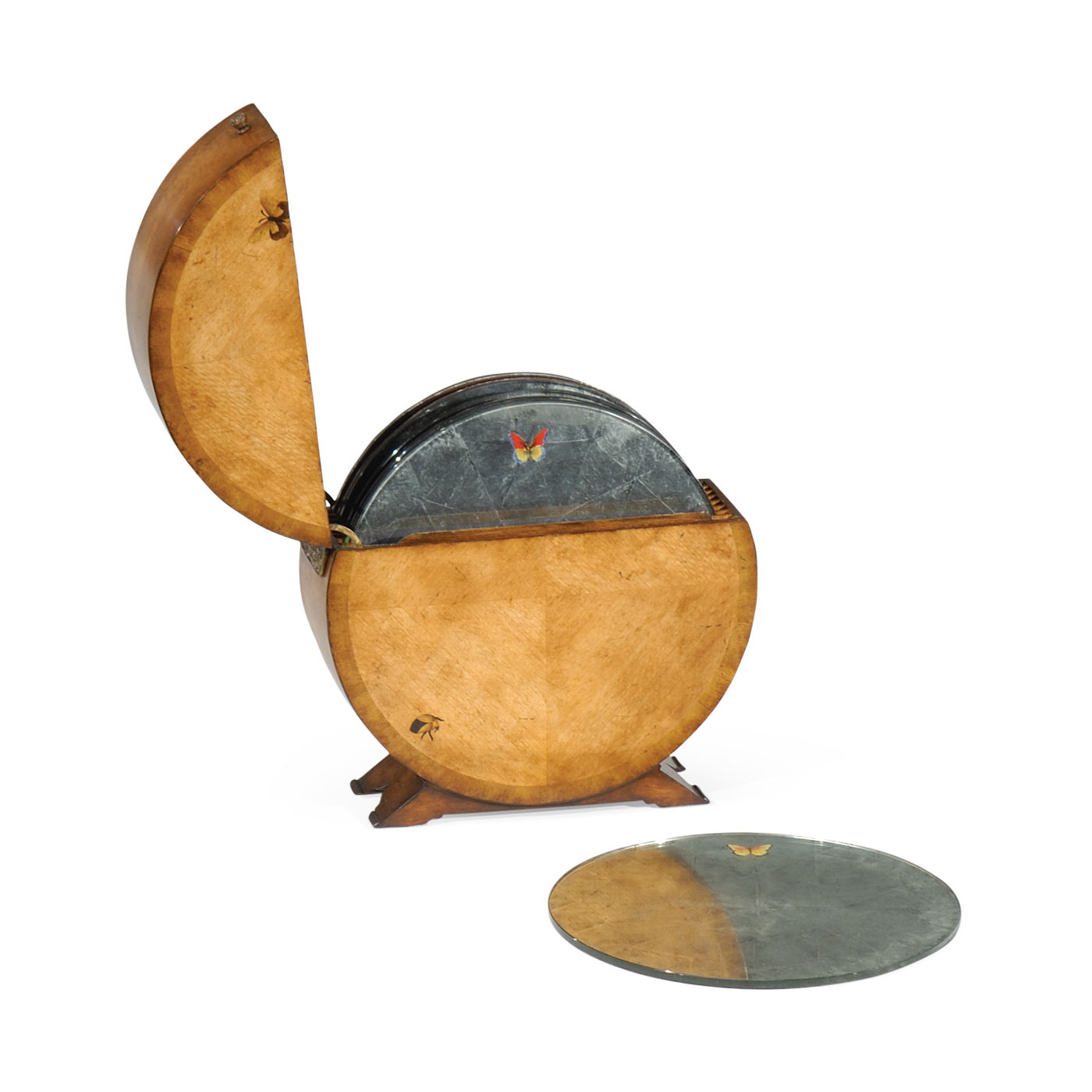 Circular Light Walnut & Butterfly Inlay Placemat Box