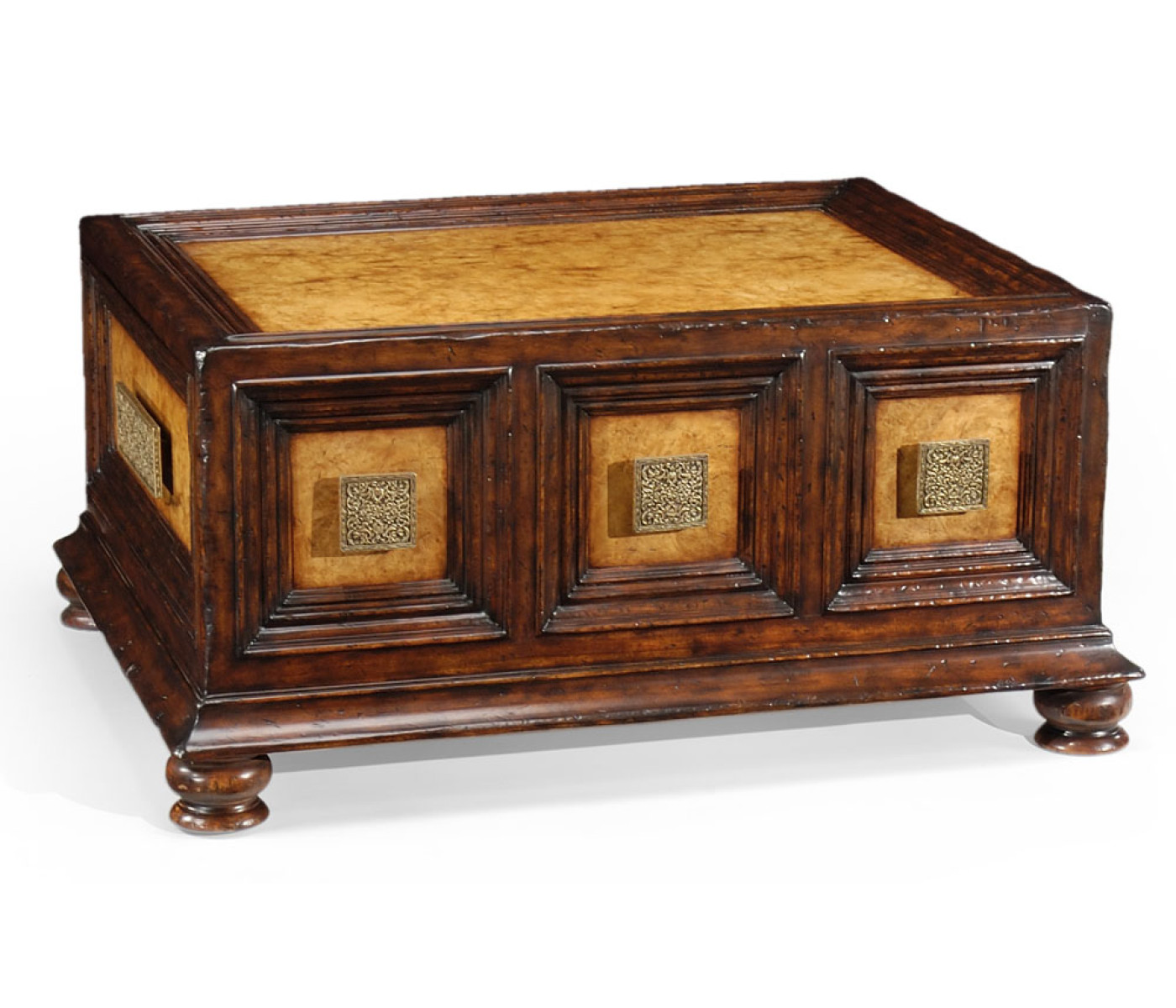 Walnut & brass rectangular coffee table with drawers
