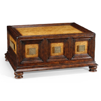 Walnut & brass rectangular coffee table with drawers