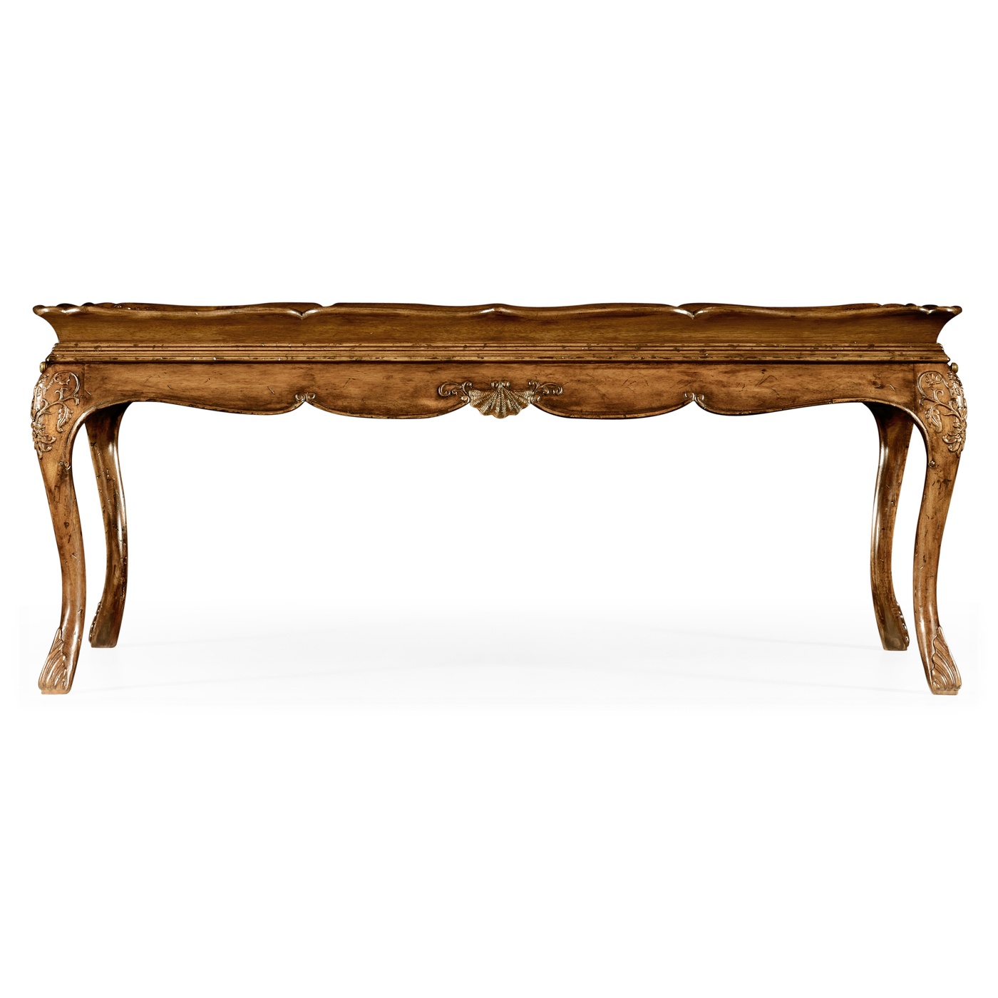 Rectangular satinwood coffee table with carved raised top
