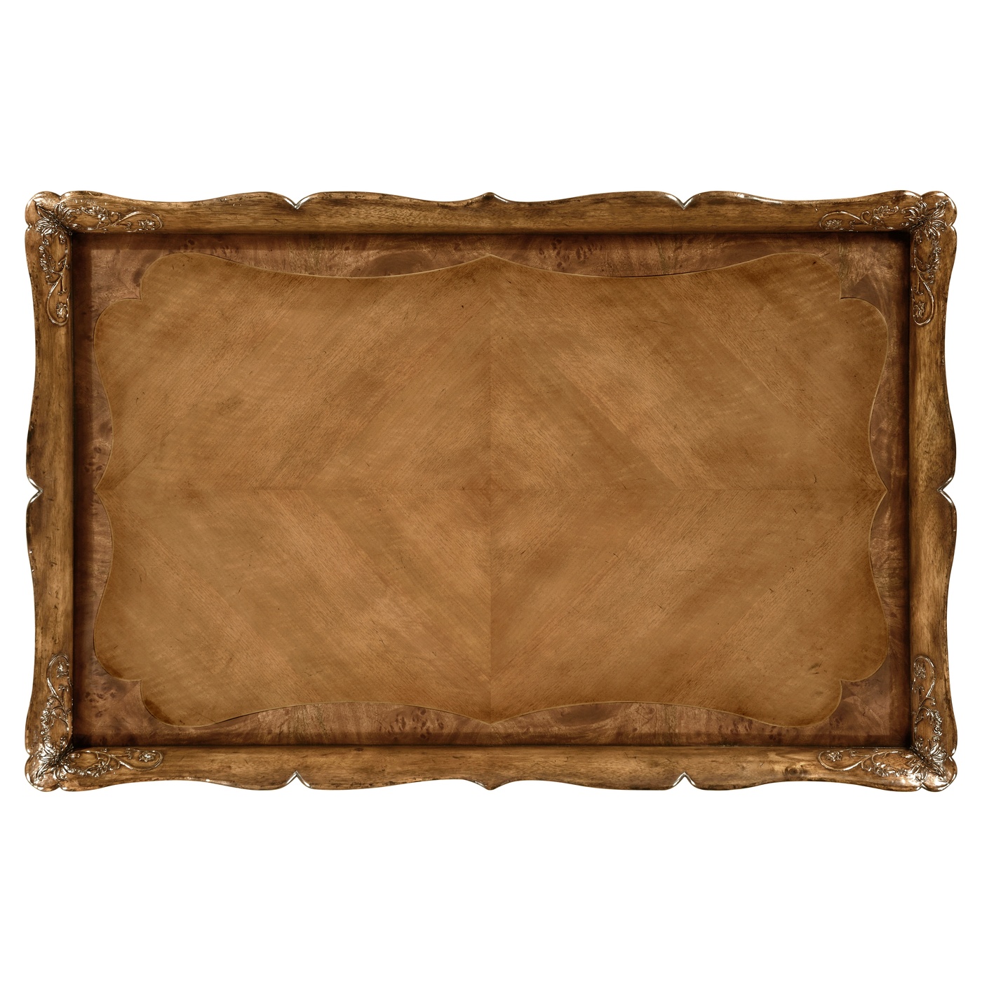 Rectangular satinwood coffee table with carved raised top