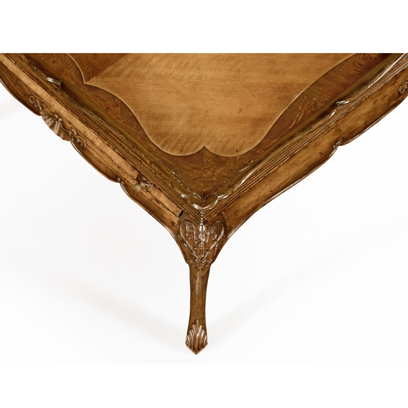 Rectangular satinwood coffee table with carved raised top