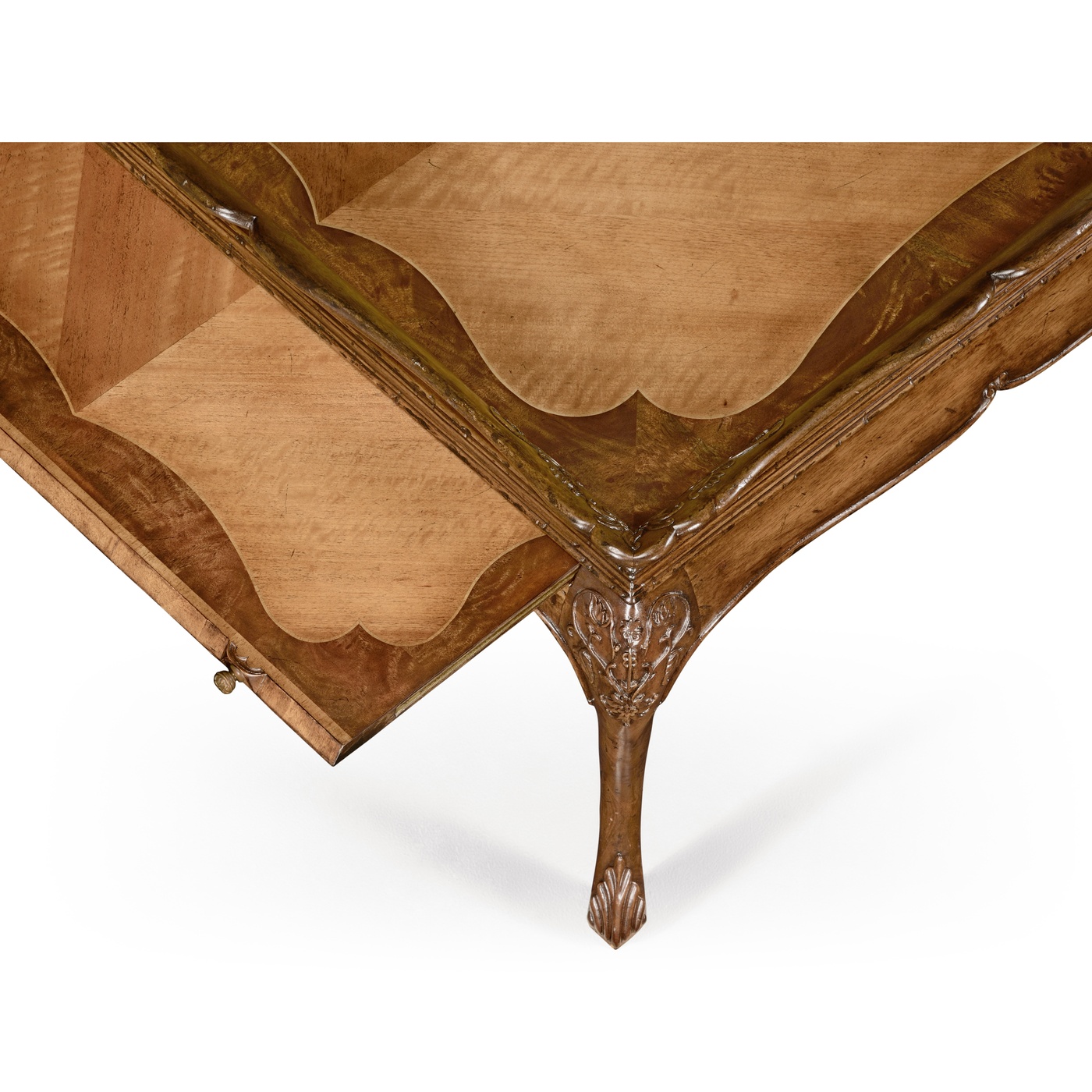 Rectangular satinwood coffee table with carved raised top