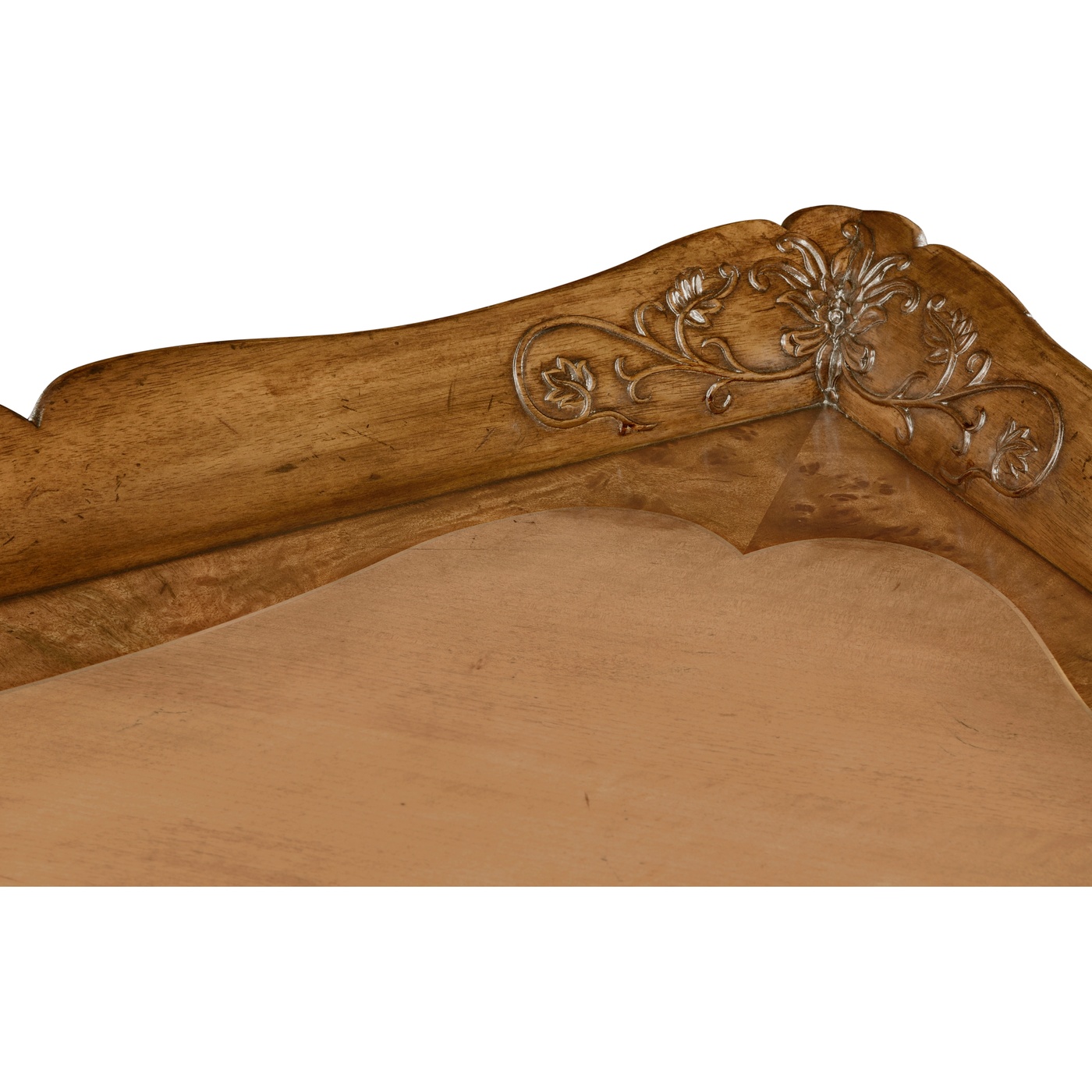 Rectangular satinwood coffee table with carved raised top