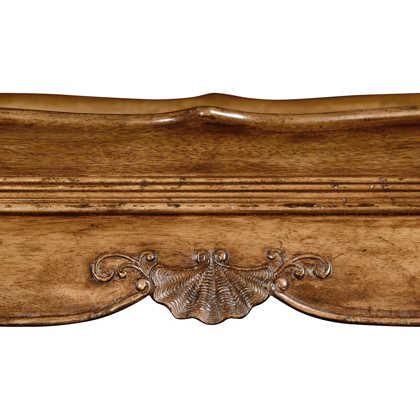 Rectangular satinwood coffee table with carved raised top