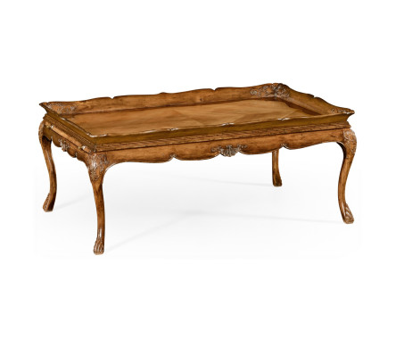 Rectangular satinwood coffee table with carved raised top