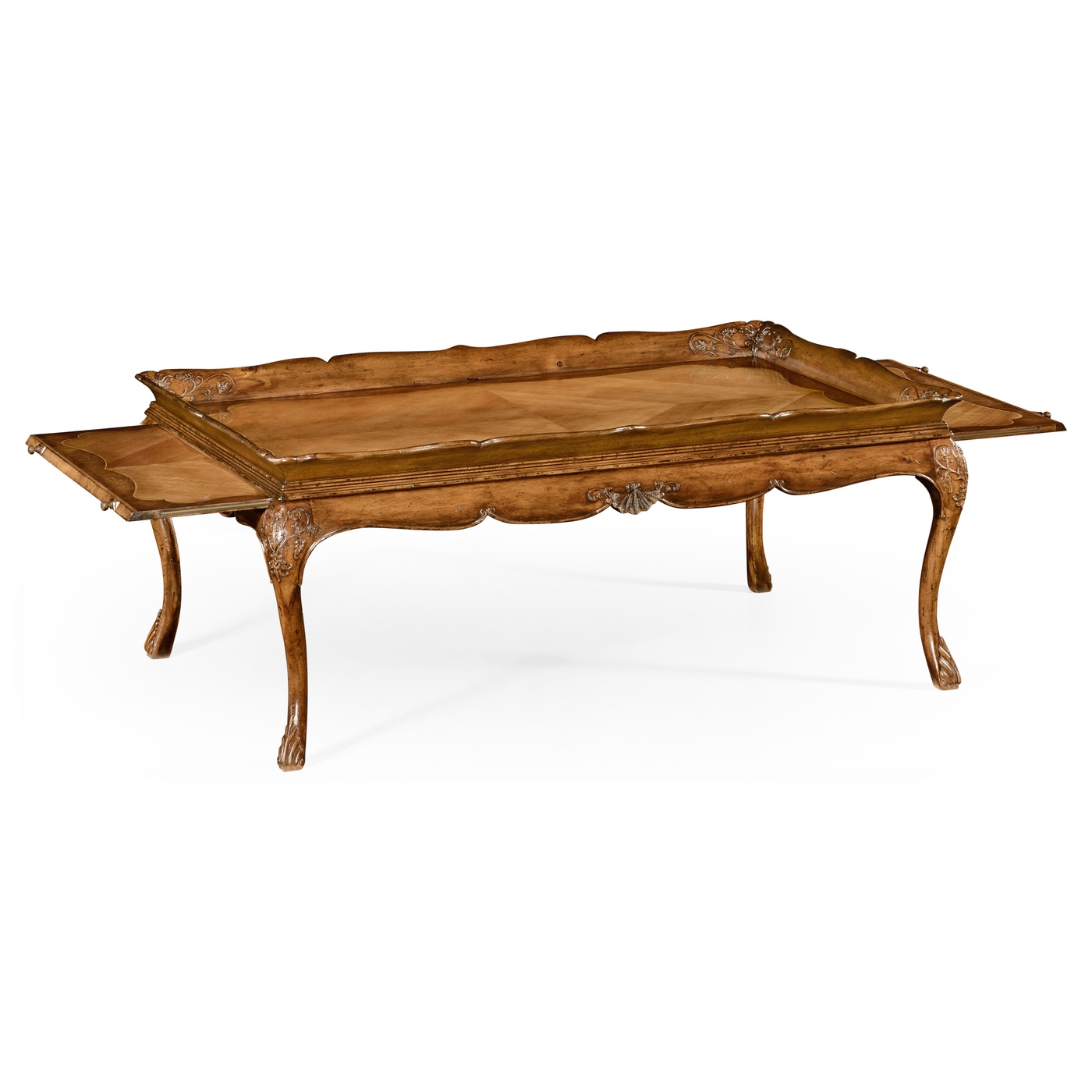 Rectangular satinwood coffee table with carved raised top
