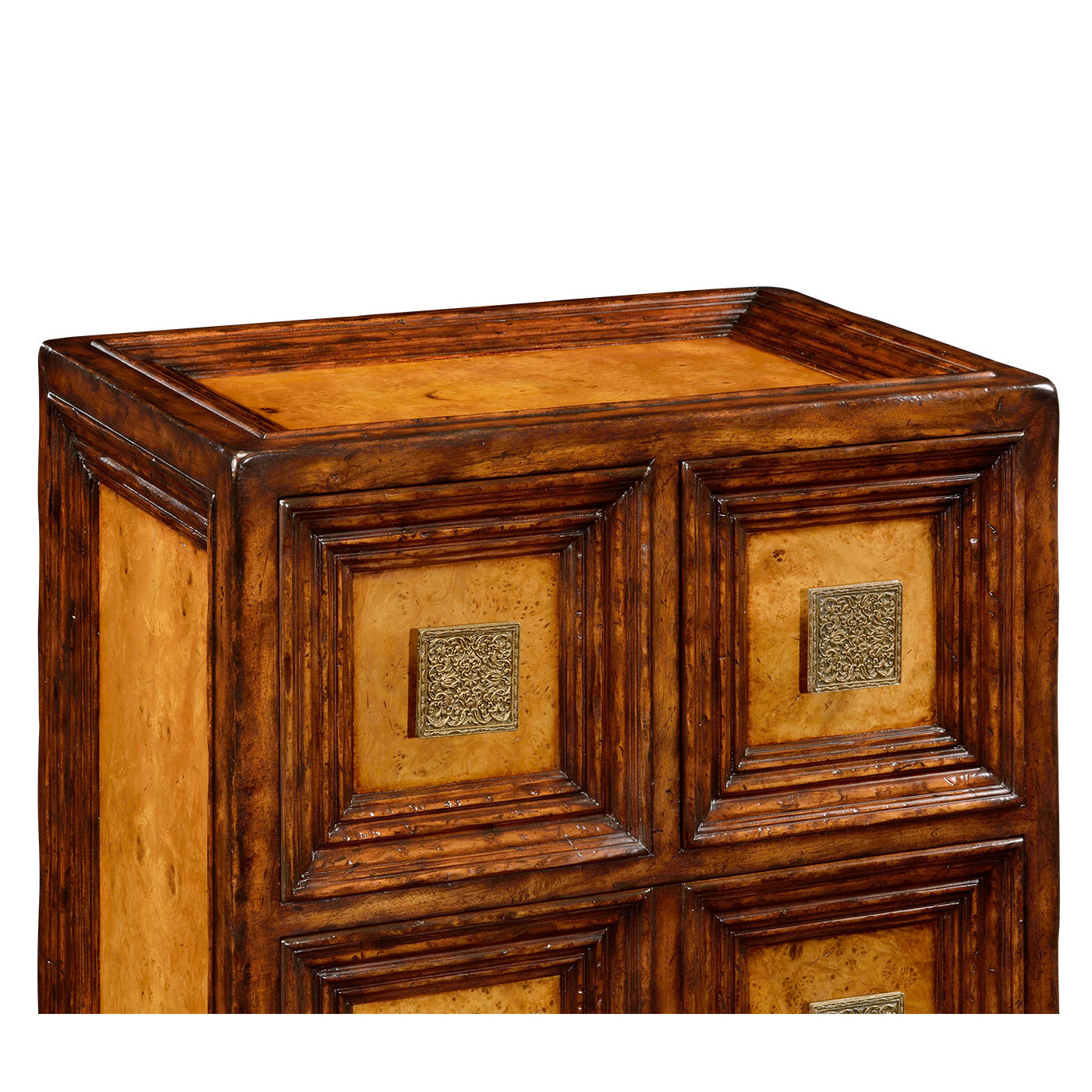 Distressed walnut tall 8-drawer chest (Square brass handles)