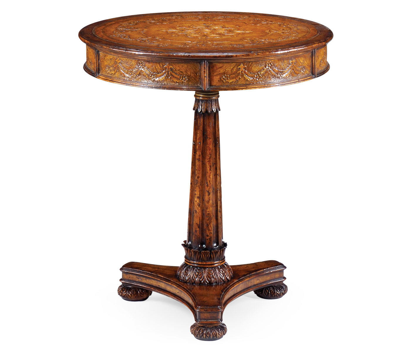 Carved leather lamp table