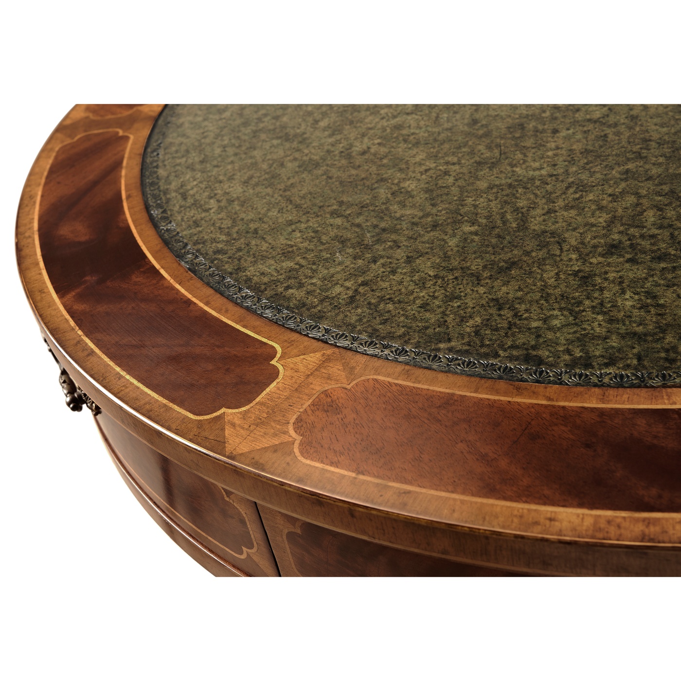 Mahogany Drum Table (Green Leather)