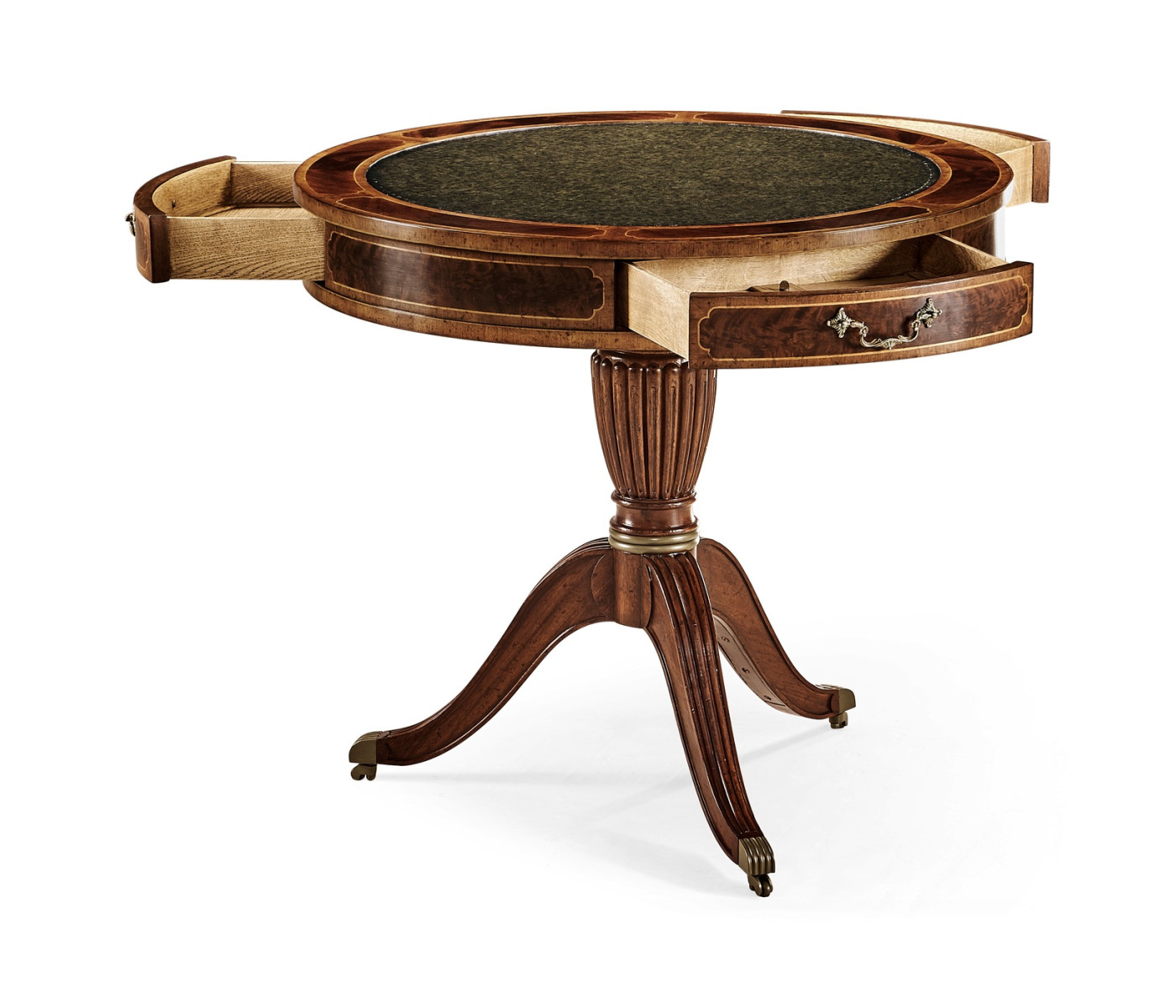 Mahogany Drum Table (Green Leather)