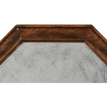 Large Octagonal Crotch Mahogany Mirror (Églomisé)
