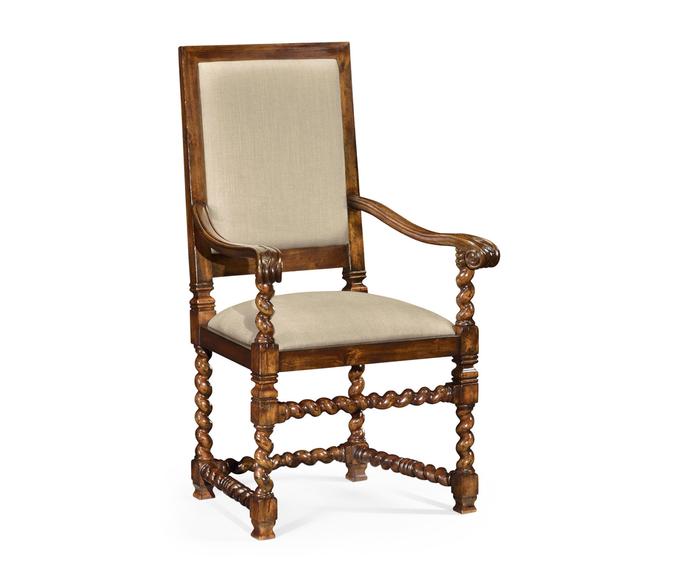 Carolean Style Arm Chair with Upholstered Back