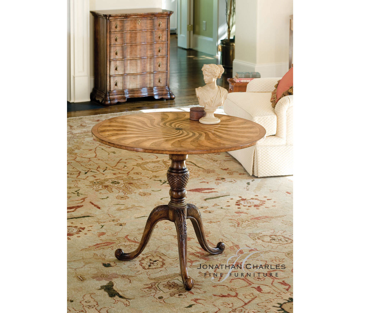 Spiral inlaid centre table