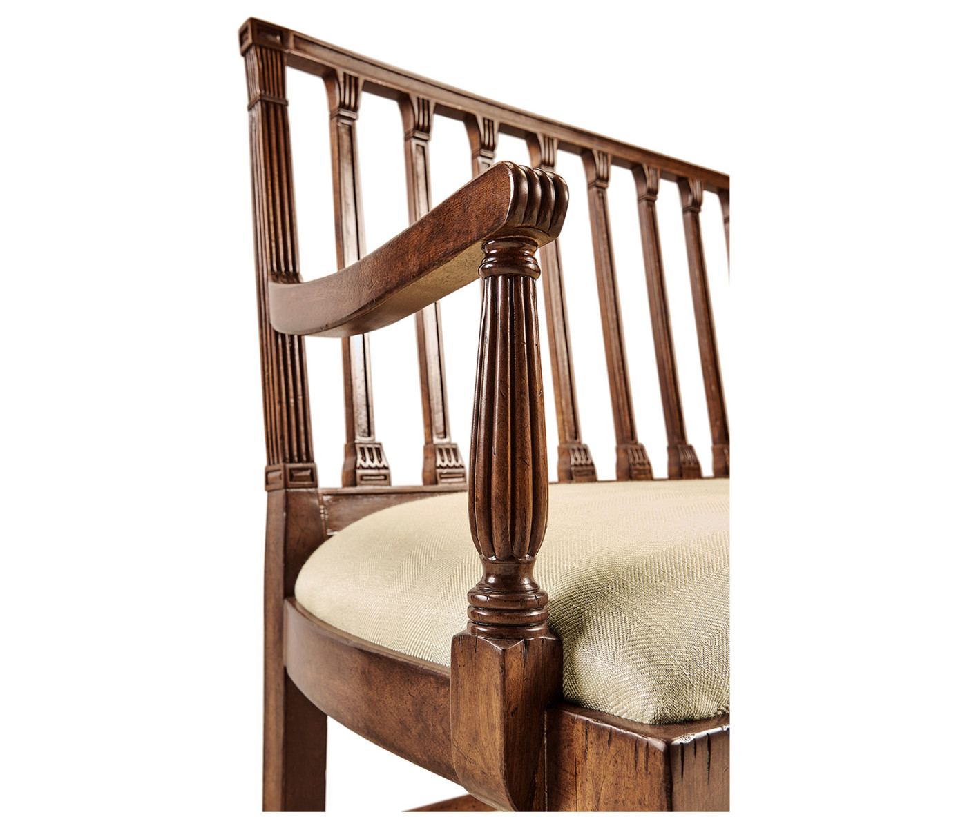 Walnut Two Seat Bench with Column Back