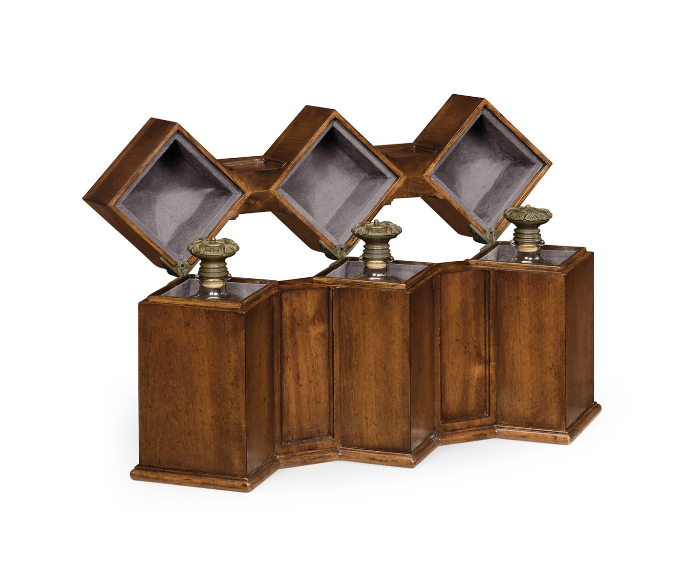Triple Glass Decanters Set in Conjoined Square Cases
