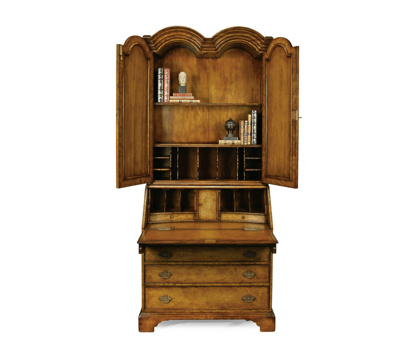 Queen Anne Light Walnut Bureau Cabinet with Panelled Doors