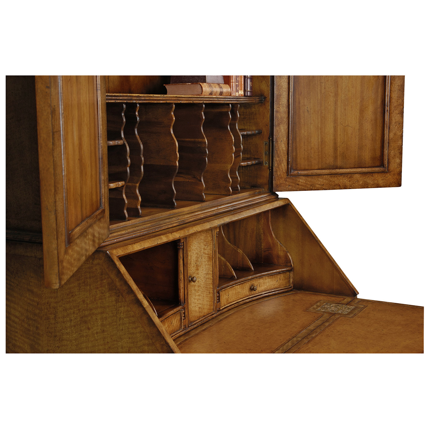 Queen Anne Light Walnut Bureau Cabinet with Panelled Doors