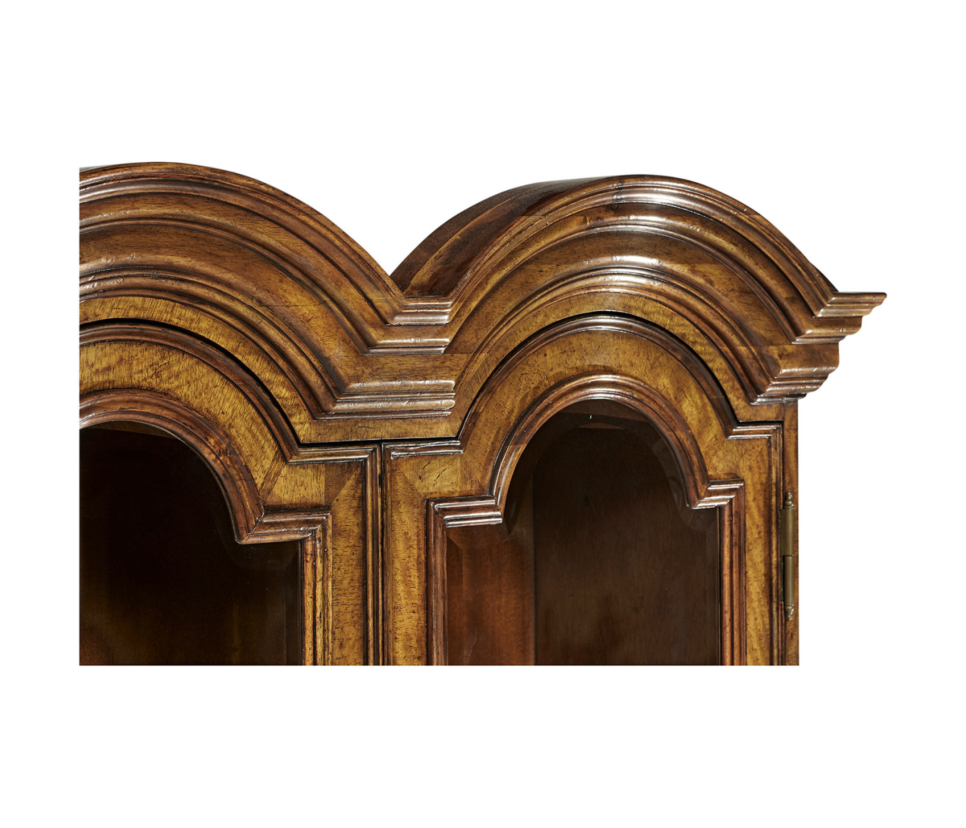 Queen Anne Light Walnut Bureau Cabinet with Glass Doors
