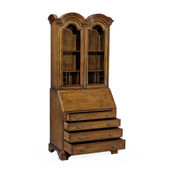 Queen Anne Light Walnut Bureau Cabinet with Glass Doors