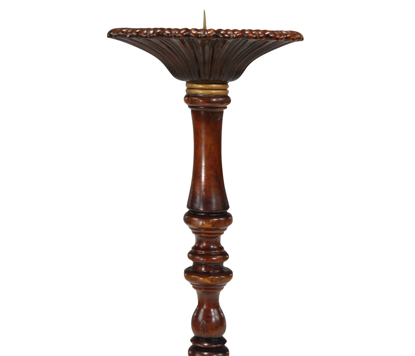 Walnut Floor Standing Candlestick with Angular Tripod Base