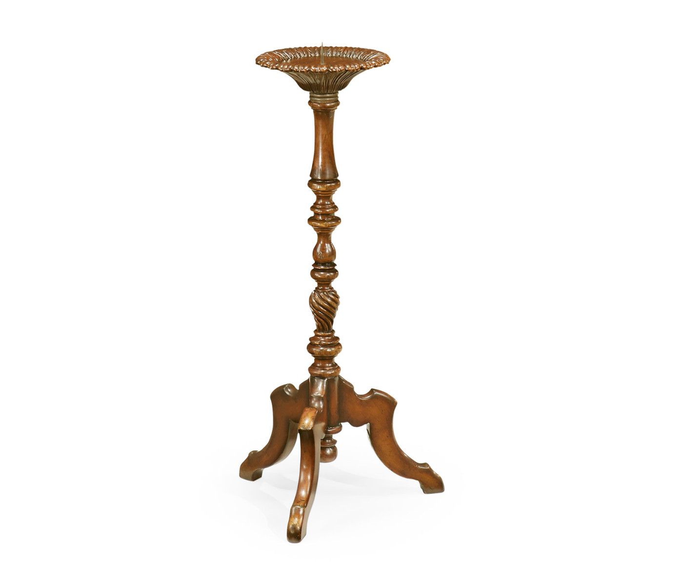 Walnut Floor Standing Candlestick with Angular Tripod Base