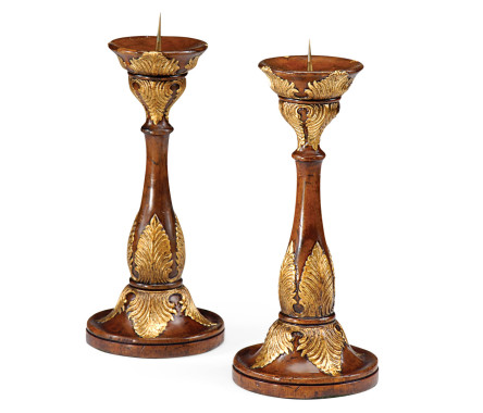 Pair of Walnut & Gilt Neo-Classical Candlesticks