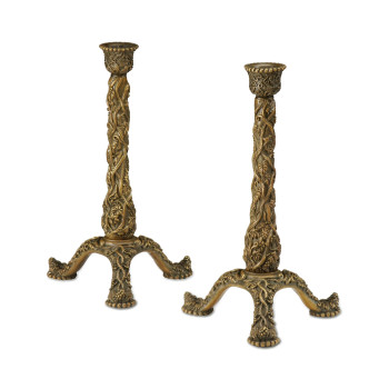 Pair of Carved Brass Candlesticks