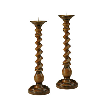 Pair of Twisted Light Walnut Candlesticks