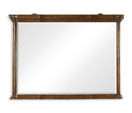 Walnut overmantle mirror with heavy mouldings