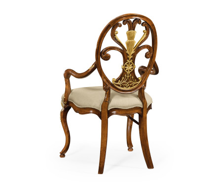 Sheraton Style Walnut & Gilded Oval Back Arm Chair