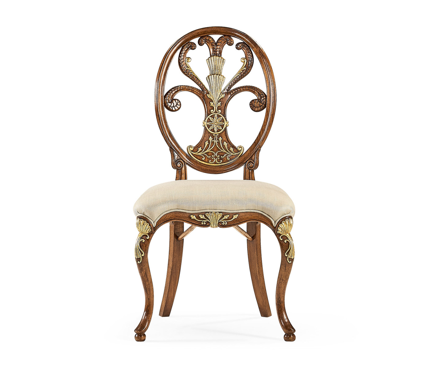 Sheraton Style Walnut & Gilded Oval Back Side Chair