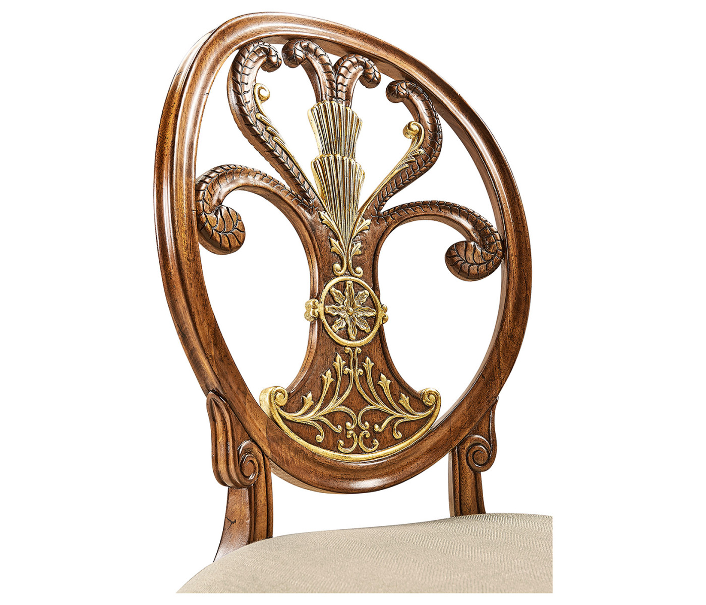 Sheraton Style Walnut & Gilded Oval Back Side Chair