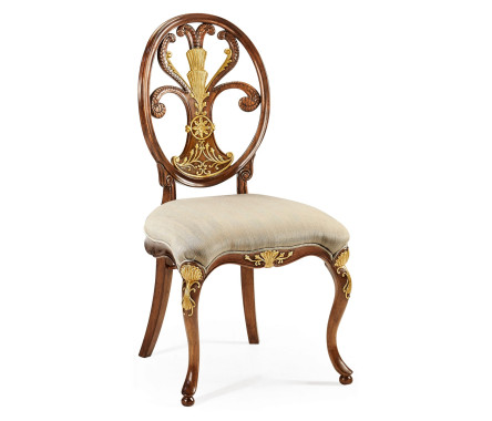 Sheraton Style Walnut & Gilded Oval Back Side Chair