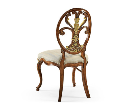 Sheraton Style Walnut & Gilded Oval Back Side Chair