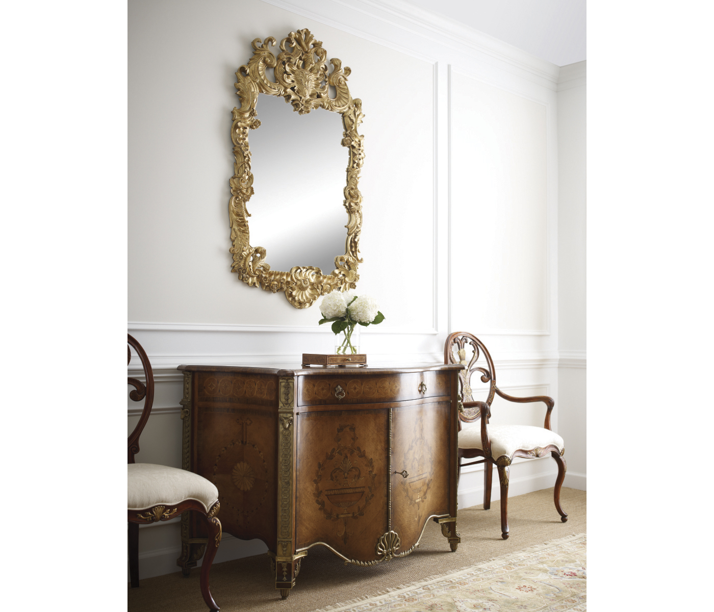 Sheraton Style Walnut & Gilded Oval Back Side Chair