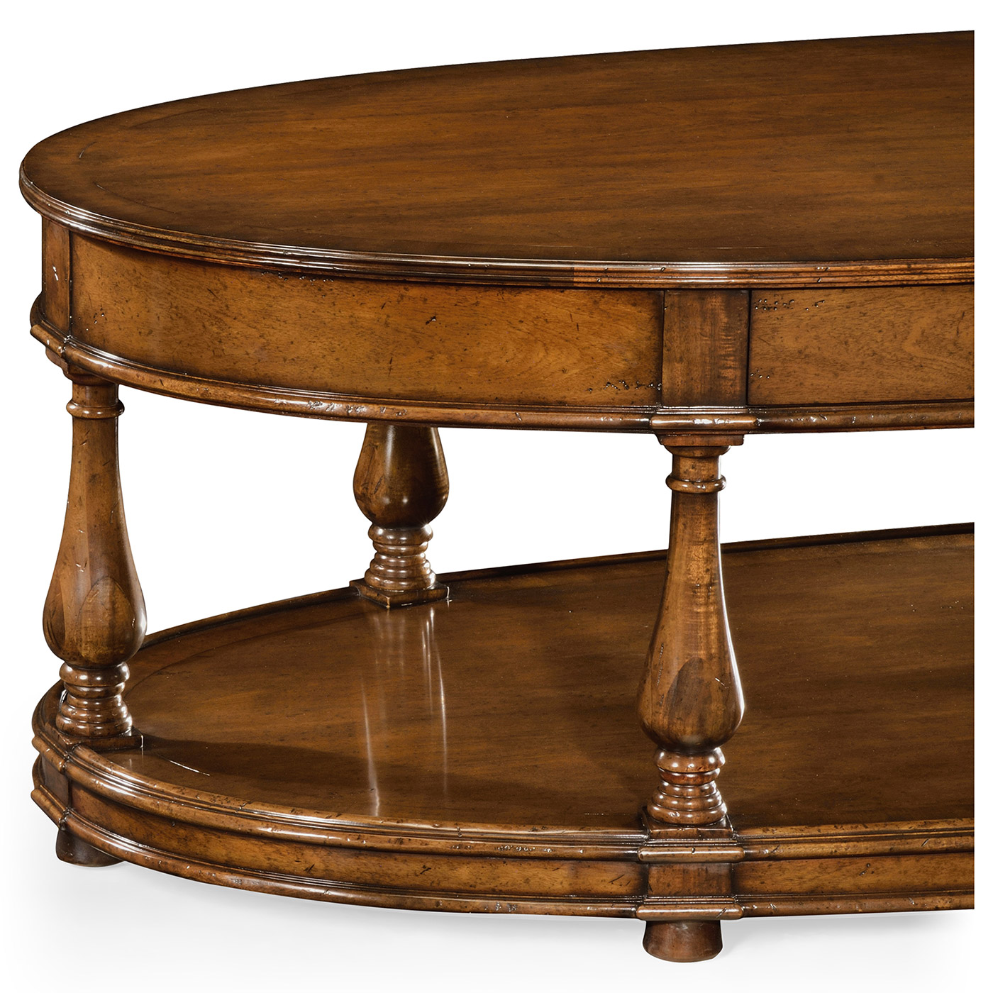 Large oval walnut coffee table