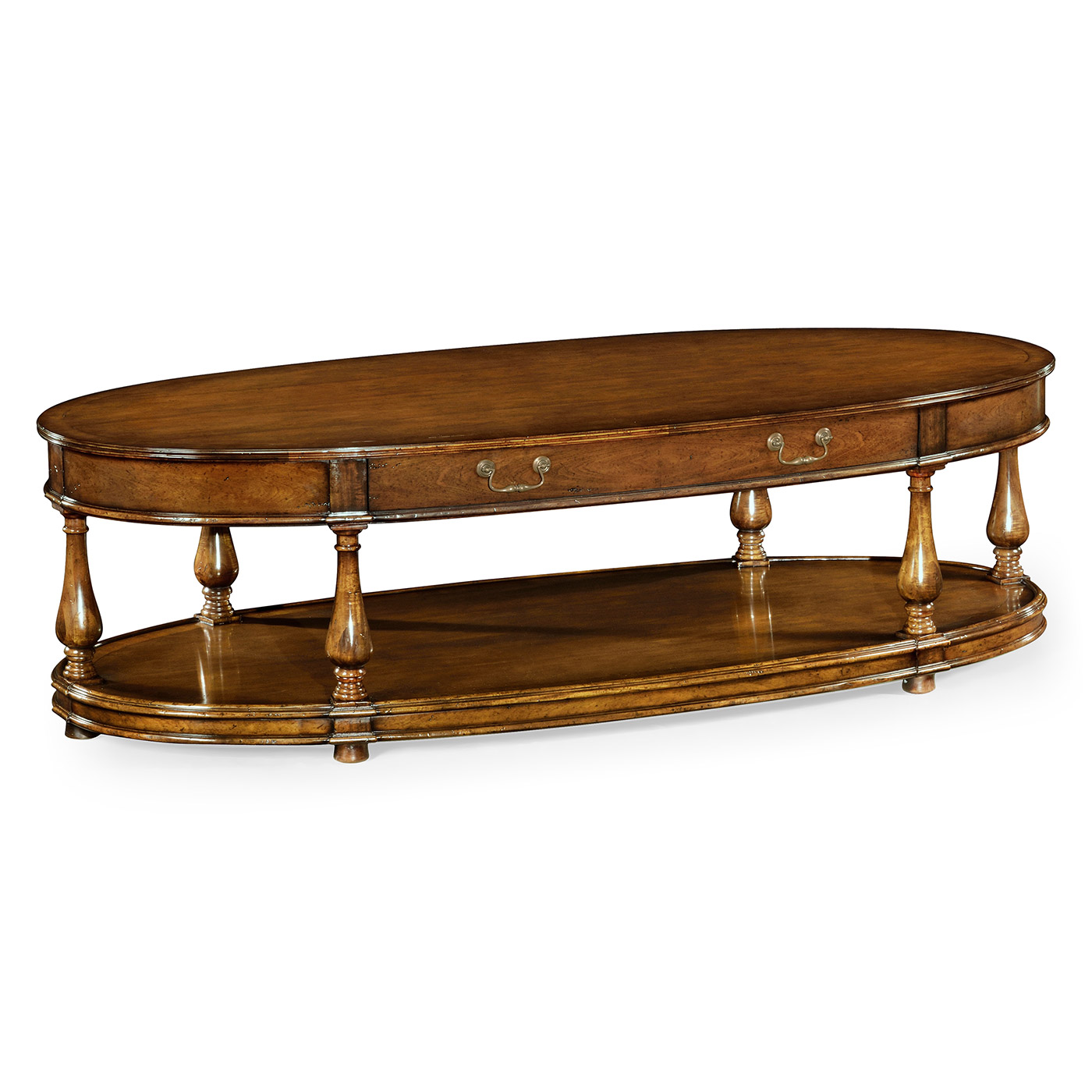 Large oval walnut coffee table