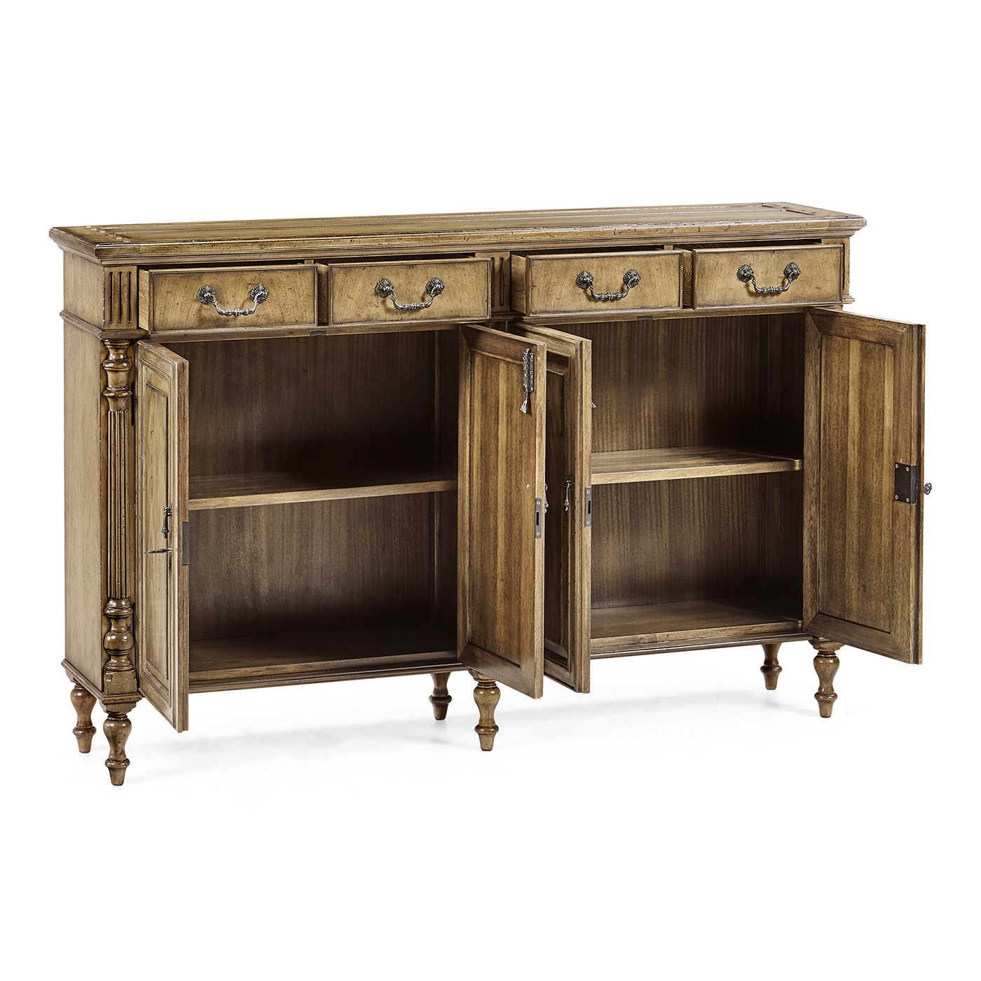 Casual Double Narrow Medium Driftwood Cabinet with Twin Cupboards