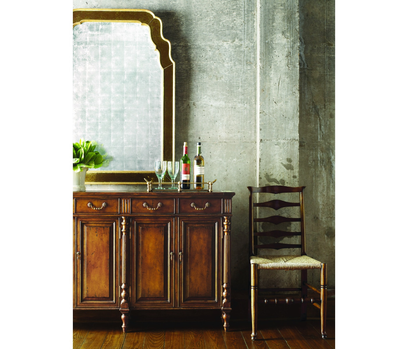 Traditional Double Narrow Cabinet with Twin Cupboards