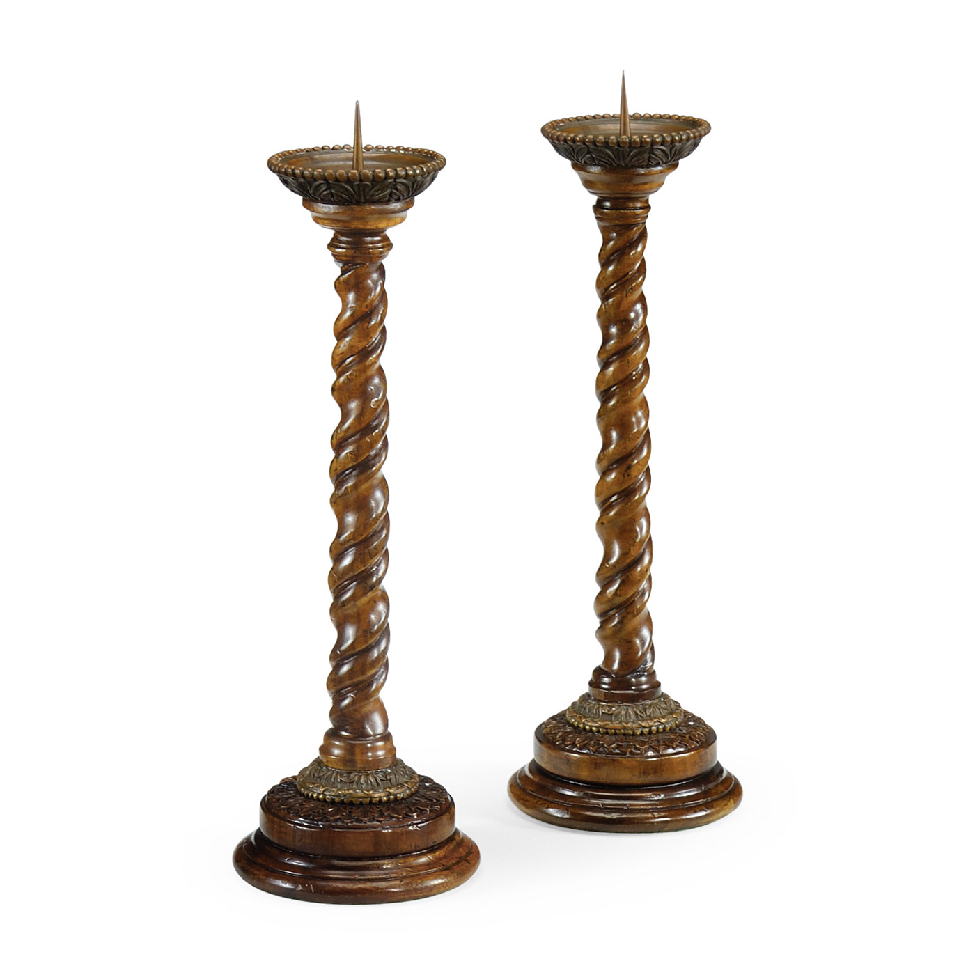 Pair of Barley Twist Walnut Candlesticks