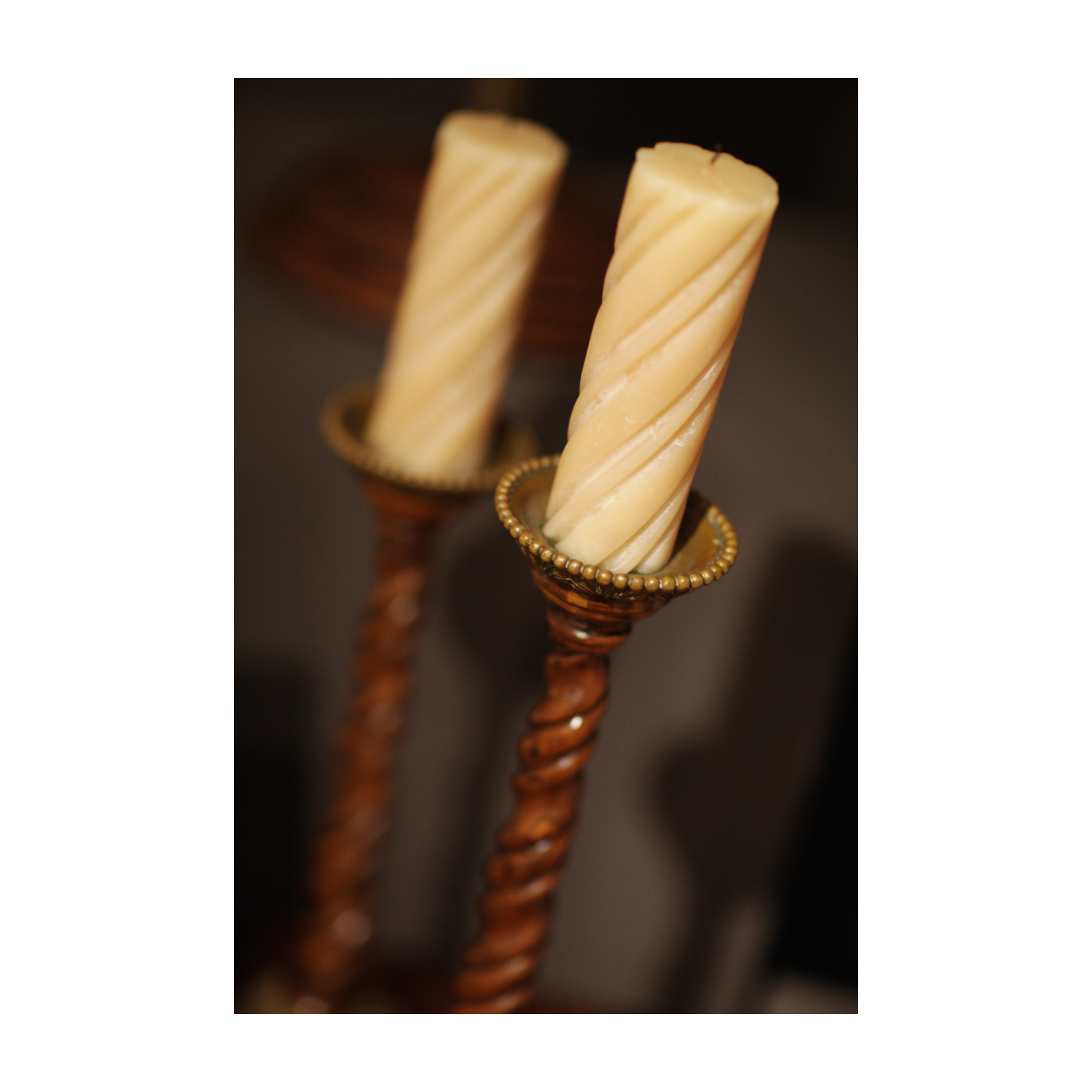 Pair of Barley Twist Walnut Candlesticks