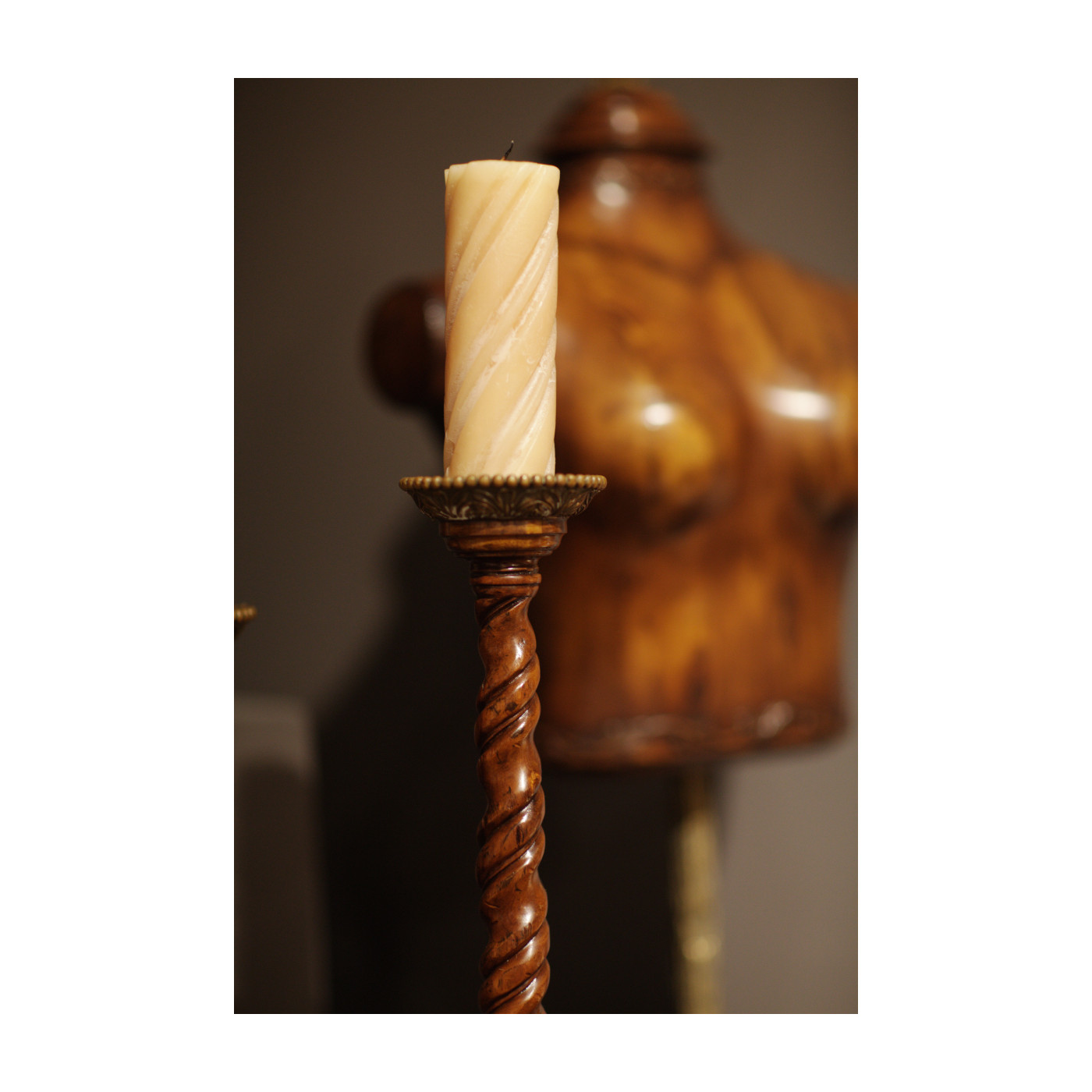 Pair of Barley Twist Walnut Candlesticks