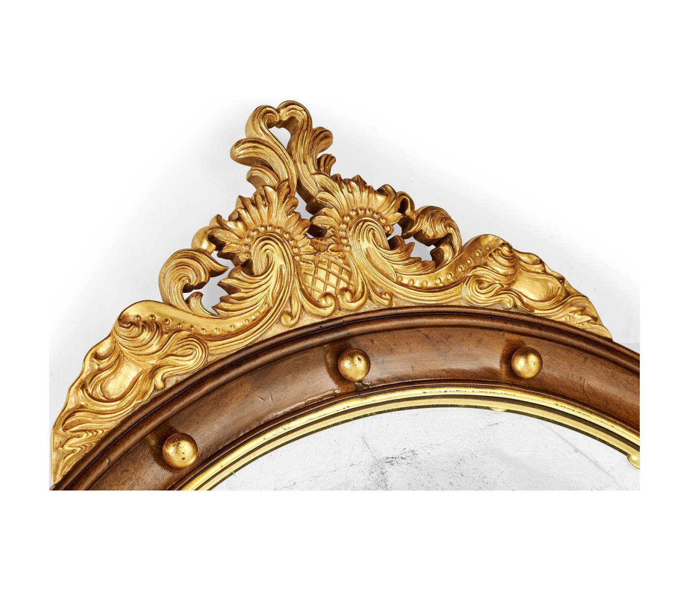 Regency Walnut & Gilt Round Convex Églomisé Mirror (Large)