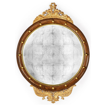 Regency Walnut & Gilt Round Convex Églomisé Mirror (Large)